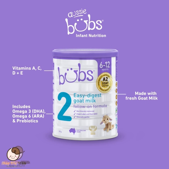 Sữa Bubs dê Úc số 2 Lon 800G cho bé từ 6 tháng - 12 tháng ( Hàng Air)
