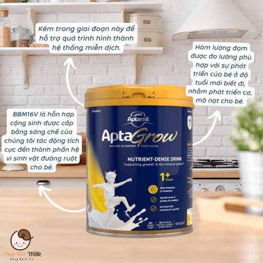 Sữa cho trẻ biếng ăn từ 1 tuổi Aptamil AptaGrow 1+ của Úc hộp 900g - Hàng Air