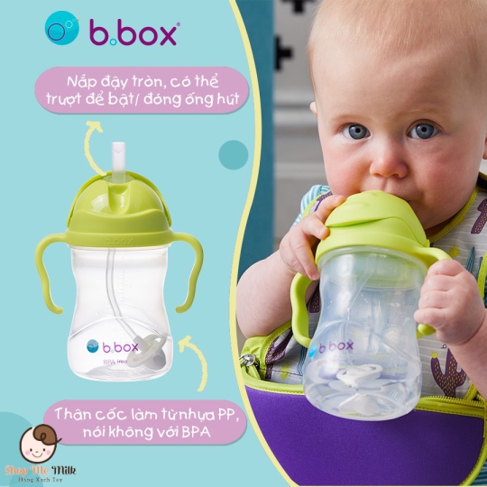 Bình B.Box tập hút cho bé từ 6 tháng 240ml của Úc ( có quả tạ chống sặc, chống lật đổ nước)