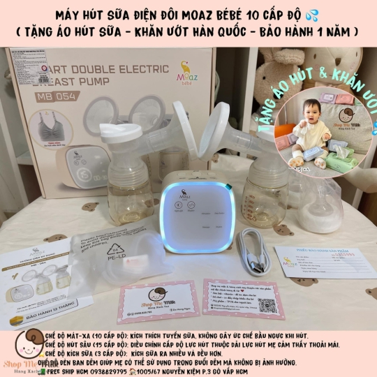 Máy Hút sữa điện đôi Moaz Bé.Bé 10 cấp độ MB -054 ( Bảo hành 1 năm)