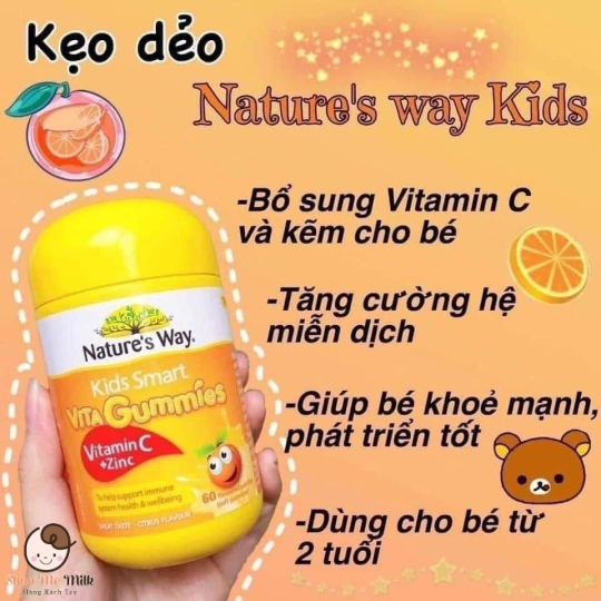 Kẹo Dẻo Nature's way Vitamin C + ZinC bổ sung Vitamin C + kẽm Úc hộp 60viên bé từ 2 tuổi