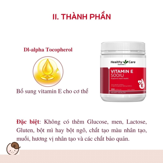 Vitamin E 500IU Healthy Care Úc Hộp 200 Viên