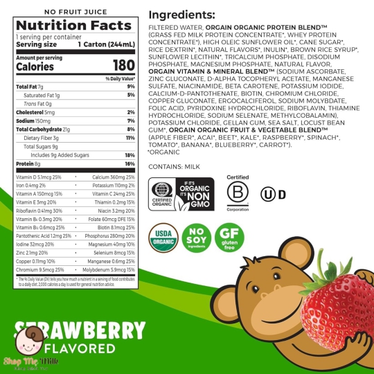 Sữa Orgain Kids Protein Strawberry Mỹ 244ml Thùng 12 Hộp date 2/2024