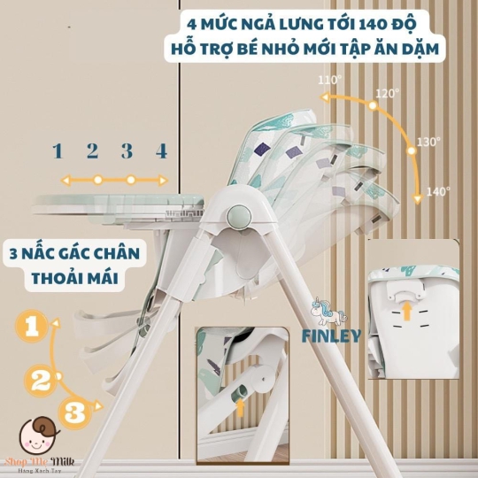 Ghế ăn dặm Finley Hinton đa năng chỉnh cao thấp gấp gọn cho bé ăn dặm ( Bảo hành)