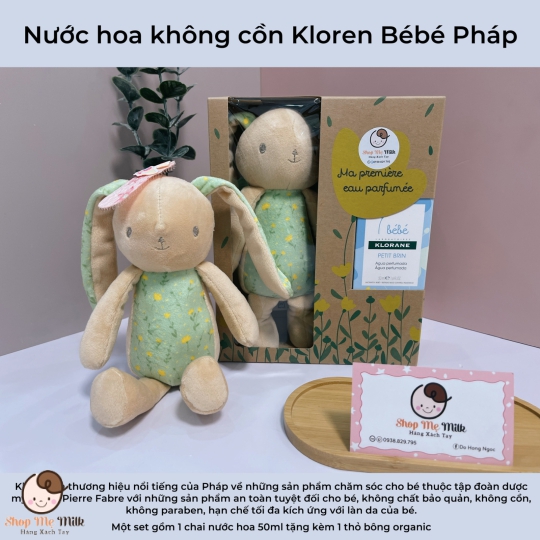Nước hoa Pháp Klorane Bebe 50ml (Tặng kèm thỏ bông) Bé từ sơ sinh