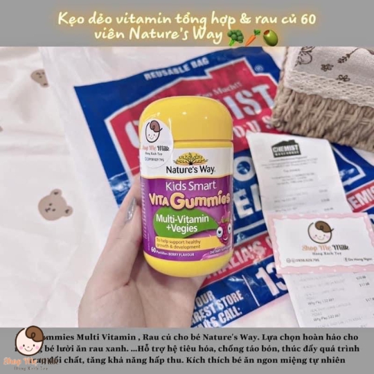 Kẹo Gummies Multi Vitamin , Rau củ cho bé Nature's Way (60 viên)
