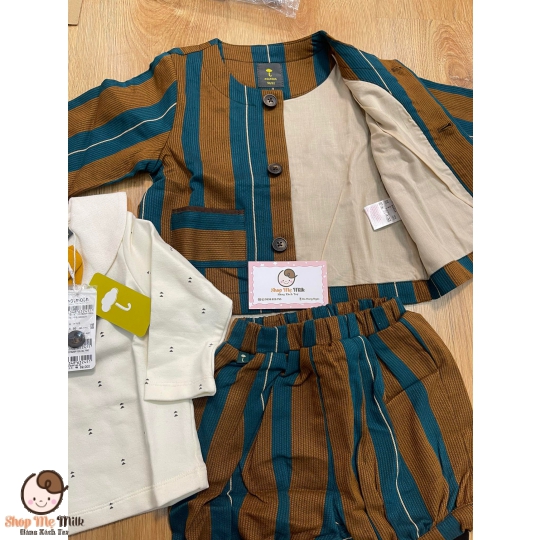 Set bộ hãng Moimoln Made in korea chú hề size 90cm (Áo vest, quần bí, áo dài tay & nơ cổ)