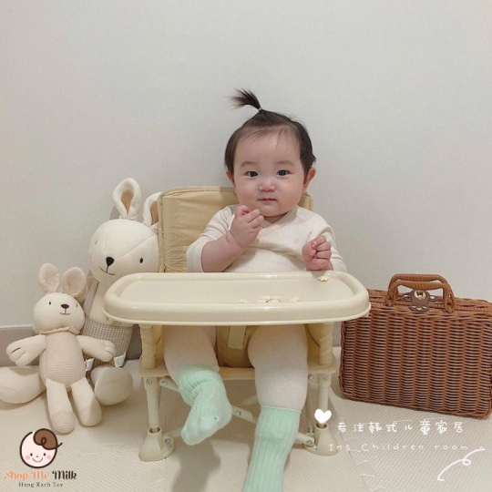 Ghế Hoo ăn dặm gấp gọn Style Hàn ( Bản tem vàng loại 1 - Thêu thỏ)