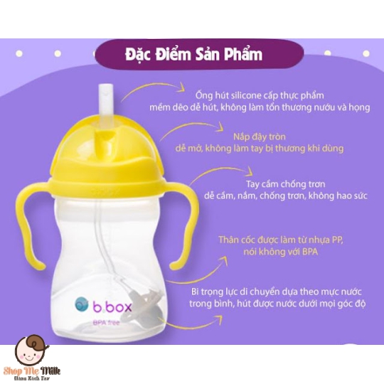 Bình B.Box tập hút cho bé từ 6 tháng 240ml của Úc ( có quả tạ chống sặc, chống lật đổ nước)