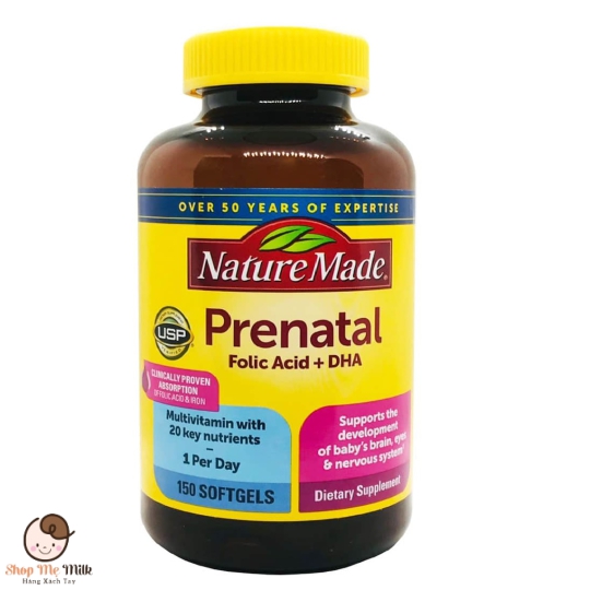 VITAMIN TỔNG HỢP CHO MẸ BẦU NATURE MADE PRENATAL FOLIC ACID + DHA, 150 VIÊN MỸ