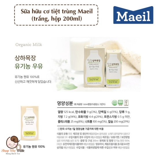 Sữa Sangha Meail Organic - Sữa tươi hữu cơ Hàn Quốc vị nguyên chất Thùng 24 hộp 125ml