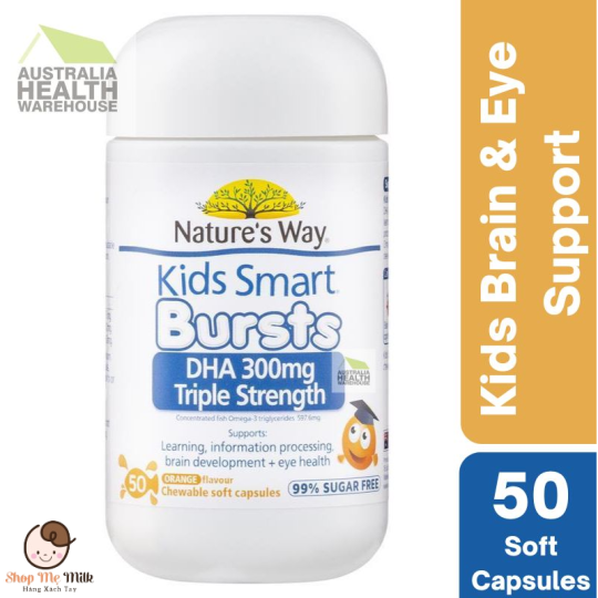 DHA Nature's Way Kids Smart Bursts 300mg Úc Dạng Nhai vị cam bé từ 1 tuổi