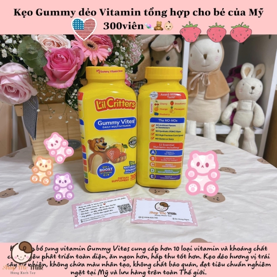 Kẹo Dẻo Gấu Gummy Vites bổ sung Vitamin của Mỹ Hộp 300 viên ( bé từ 2 tuổi)