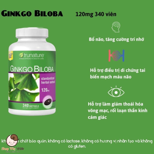 Viên uống bổ não Ginkgo Biloba Trunature 340 viên Mỹ - Hàng Air