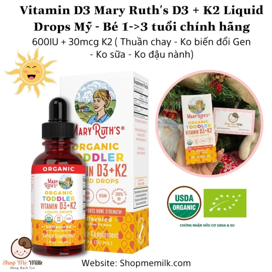 Vitamin D3 Mary Ruth's organic hữu cơ cho bé từ 6 tháng đến 3 tuổi Date 2025