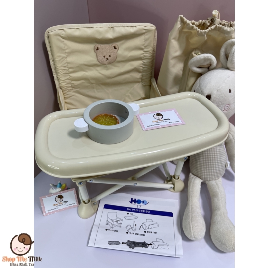 Ghế Hoo Ăn dặm gấp gọn du lịch phong cách hàn ( Bản thêu mặt gấu)