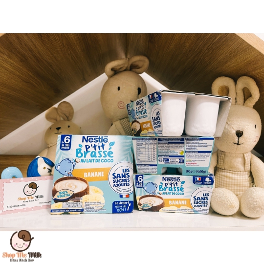 Sữa chua dừa thuần chay Nestle P'pit Brasse Pháp Lốc 4 Hũ 100g vị Chuối