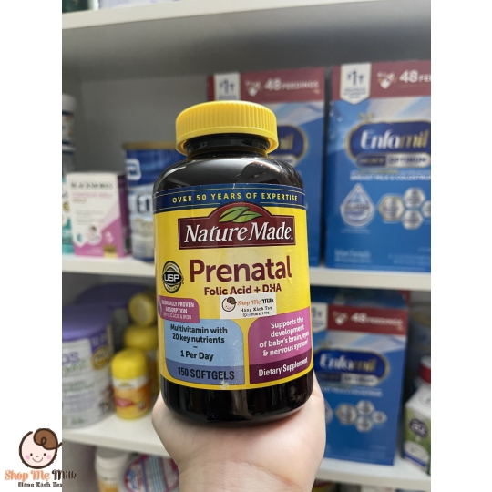 VITAMIN TỔNG HỢP CHO MẸ BẦU NATURE MADE PRENATAL FOLIC ACID + DHA, 150 VIÊN MỸ
