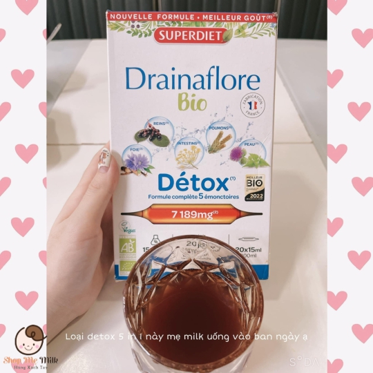 Thải độc chuyên sâu 5 trong 1 Detox Drainaflore BIO Superdiet Hữu cơ ( Chiết xuất thực vật của Pháp Hộp 14 ống)