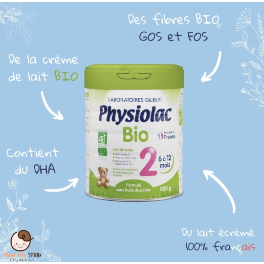 Sữa bột Physiolac Bio Số 2 của Pháp hộp 800g ( bé từ 6-12 tháng)