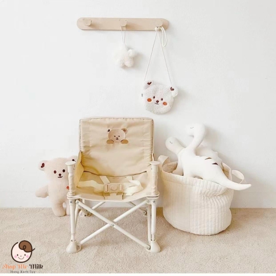 Ghế Hoo Ăn dặm gấp gọn du lịch phong cách hàn ( Bản thêu mặt gấu)