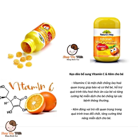 Kẹo Dẻo Nature's way Vitamin C + ZinC bổ sung Vitamin C + kẽm Úc hộp 60viên bé từ 2 tuổi