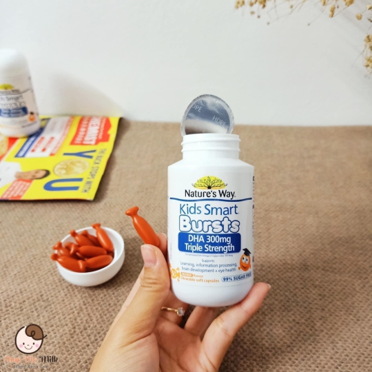 DHA Nature's Way Kids Smart Bursts 300mg Úc Dạng Nhai vị cam bé từ 1 tuổi