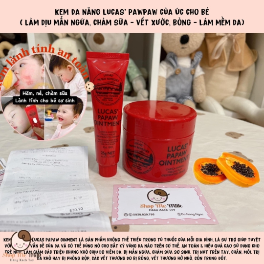 Kem Lucas Pawpaw đa năng của Úc 25g ( Bôi da bé, bôi môi khô nứt, viêm chàm da)