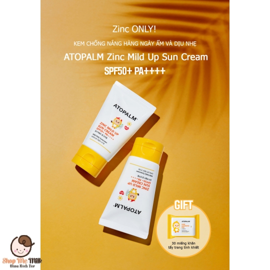 Kem chống nắng Atopalm cho bé Hàn Quốc kèm set khăn tẩy trang ( 6m+)