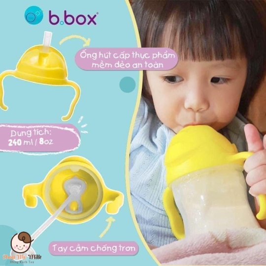 Bình B.Box tập hút cho bé từ 6 tháng 240ml của Úc ( có quả tạ chống sặc, chống lật đổ nước)