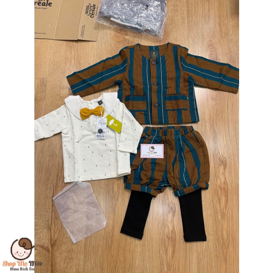 Set bộ hãng Moimoln Made in korea chú hề size 90cm (Áo vest, quần bí, áo dài tay & nơ cổ)