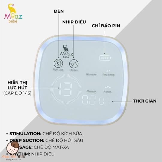 Máy Hút sữa điện đôi Moaz Bé.Bé 10 cấp độ MB -054 ( Bảo hành 1 năm)
