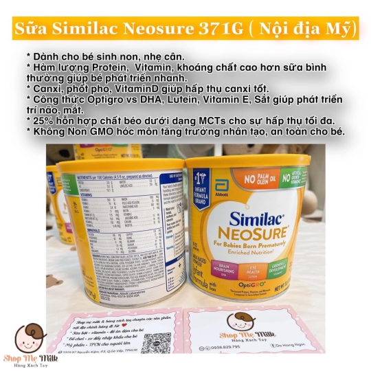 Sữa Similac Neosure Mỹ 371G Cho bé sinh non nhẹ kí ( 0month)