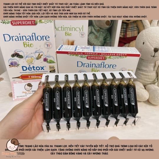 Thải độc chuyên sâu 5 trong 1 Detox Drainaflore BIO Superdiet Hữu cơ ( Chiết xuất thực vật của Pháp Hộp 14 ống)