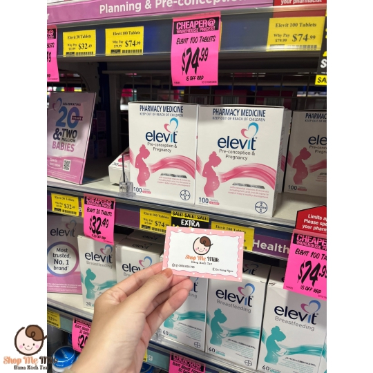 Vitamin tổng hợp Elevit cho bà bầu 100 viên của Úc hàng Air