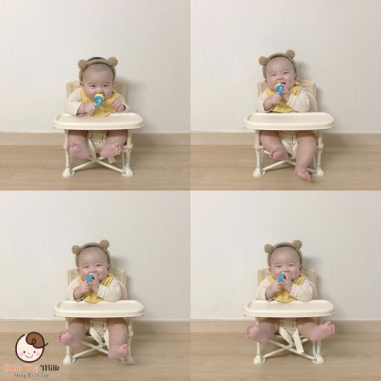 Ghế Hoo ăn dặm gấp gọn Style Hàn ( Bản tem vàng loại 1 - Thêu thỏ)
