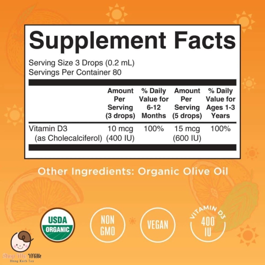 Vitamin D3 Mary Ruth's organic hữu cơ cho bé từ 6 tháng đến 3 tuổi Date 2025