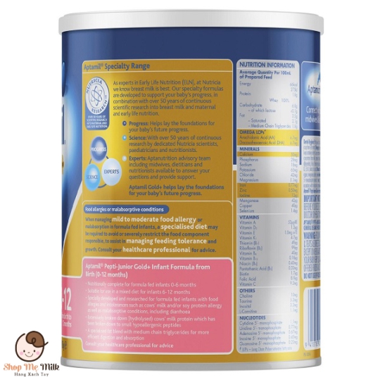 Sữa Aptamil Pepti Junior Gold+ Úc 450G cho bé dị ứng đạm bò & dị ứng trứng ( Free lactose)