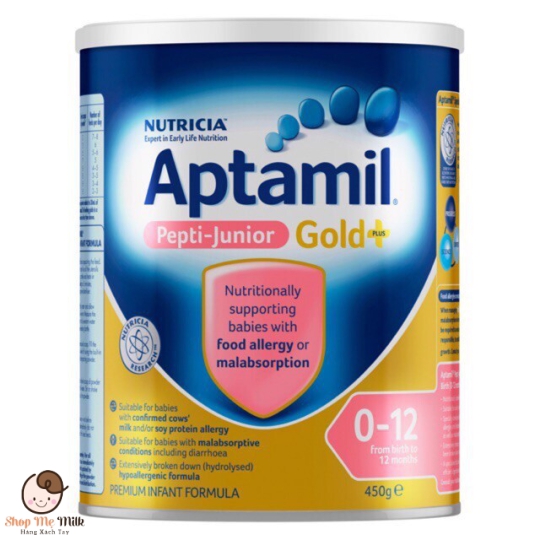 Sữa Aptamil Pepti Junior Gold+ Úc 450G cho bé dị ứng đạm bò & dị ứng trứng ( Free lactose)